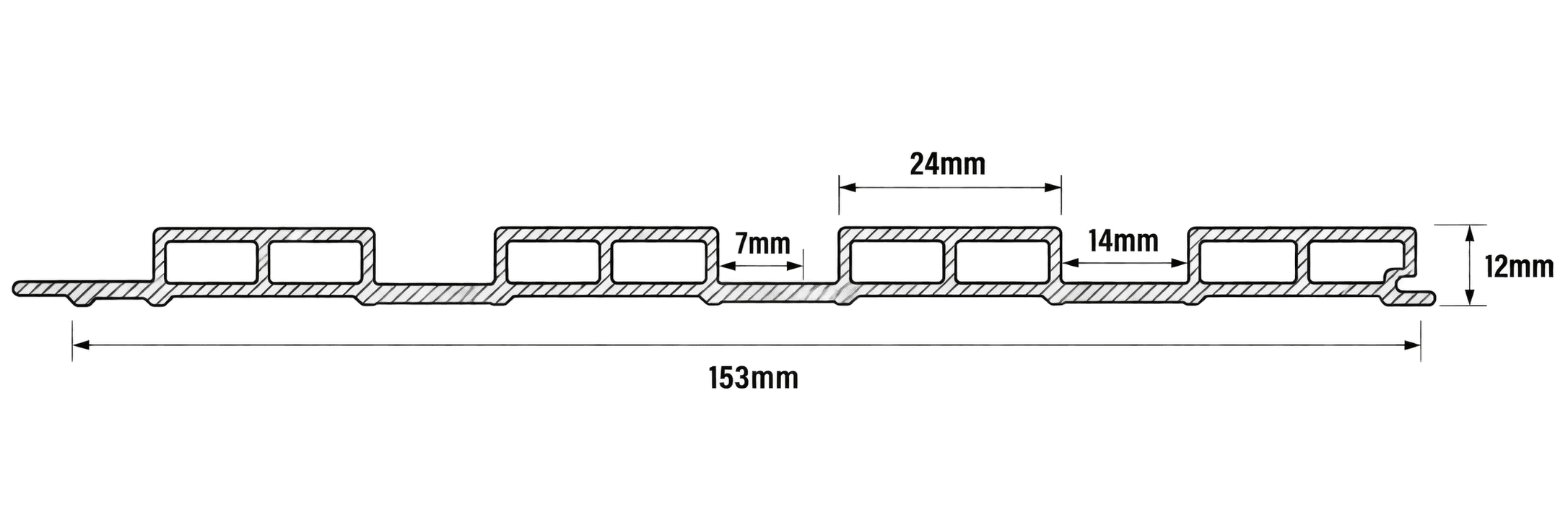 12mm WPC panel technical cross section